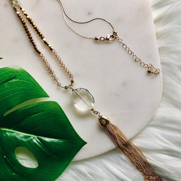 long gold beaded necklace - Picture 4 of 5